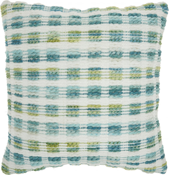 Chic Turquoise Nubby Plaid Indoor Outdoor Accent Pillow