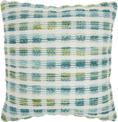 Chic Turquoise Nubby Plaid Indoor Outdoor Accent Pillow