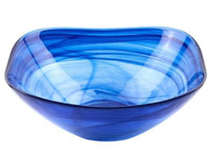 6 Contemporary Soft Square Blue Swirl Glass Bowl Set of 2