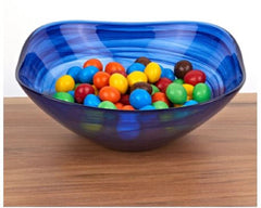 6 Contemporary Soft Square Blue Swirl Glass Bowl Set of 2