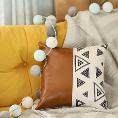 Playful Triangle and Brown Faux Leather Pillow Cover