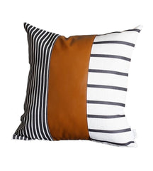 20" x 20" Black and White Stripes and Faux Leather  Pillow Cover