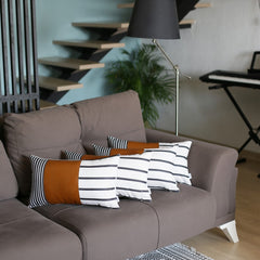 Set of 4 Black and White Faux Leather Lumbar Pillow Covers