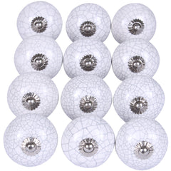 Set of 12 Vintage White Crackle Ceramic Knobs