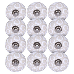 Set of 12 Vintage White and Beige Circles Ceramic Knobs