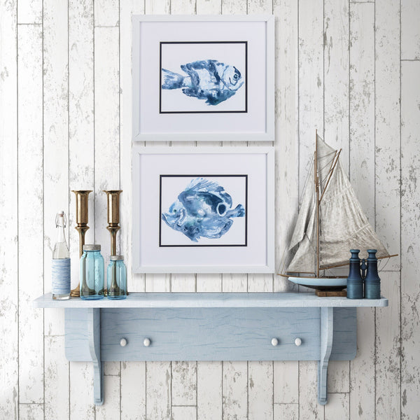 Set of 2 Blue Watercolor Fish B Framed Art