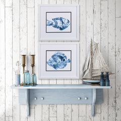 Set of 2 Blue Watercolor Fish B Framed Art