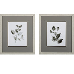 Set of 2 Grey and Black Leaves Framed Art