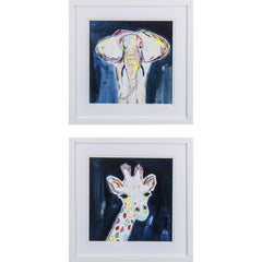 Set of 2 Elephant and Giraffe Framed Art