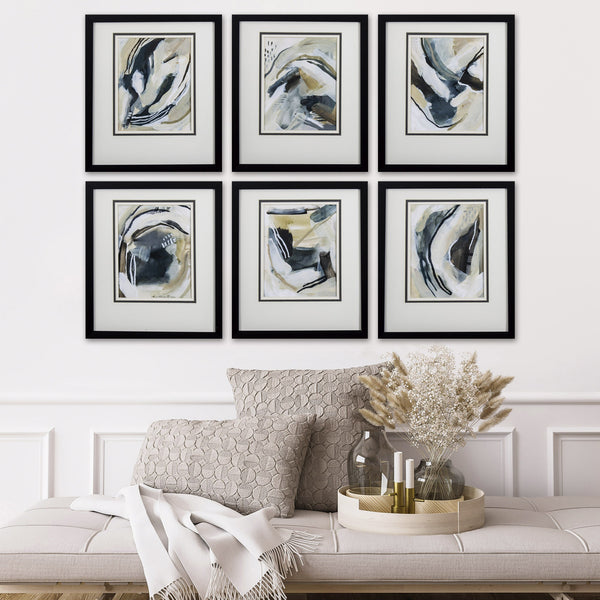 Set of 6 Neutral Watercolor Abstract Framed Art