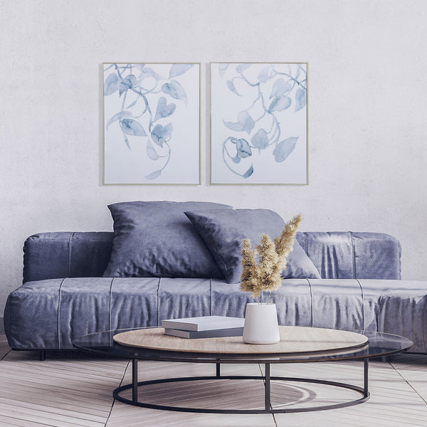 Set of Two Light Blue Botanical Framed Art