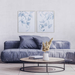 Set of Two Light Blue Botanical Framed Art
