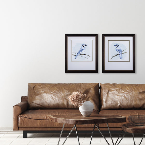 Set of Two Coastal Blue Jay Framed Art