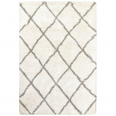 2’ x 3’ Ivory and Gray Geometric Lattice Scatter Rug