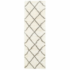 2’ x 8’ Ivory and Gray Geometric Lattice Runner Rug