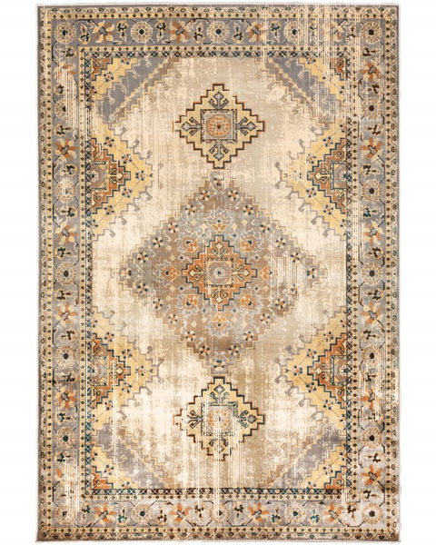 10’ x 13’ Gray and Beige Aztec Pattern Area Rug