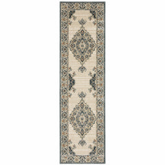 2’ x 7’ Vintage Beige and Blue Indoor Runner Rug