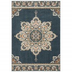 5’ x 7’ Blue and Beige Floral Medallion Indoor Area Rug