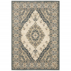 7’ x 9’ Vintage Beige and Blue Indoor Area Rug