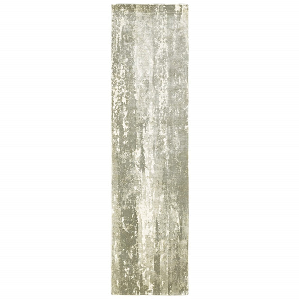 3’ x 10’ Gray and Ivory Abstract Splash Indoor Runner Rug
