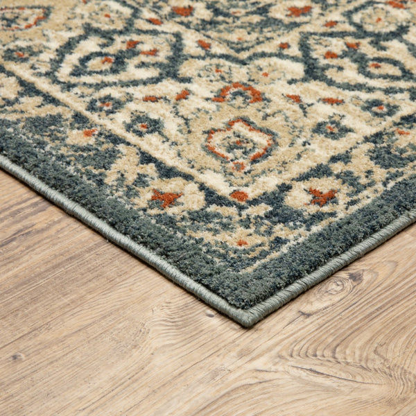 8’ x 10’ Vintage Beige and Blue Indoor Area Rug