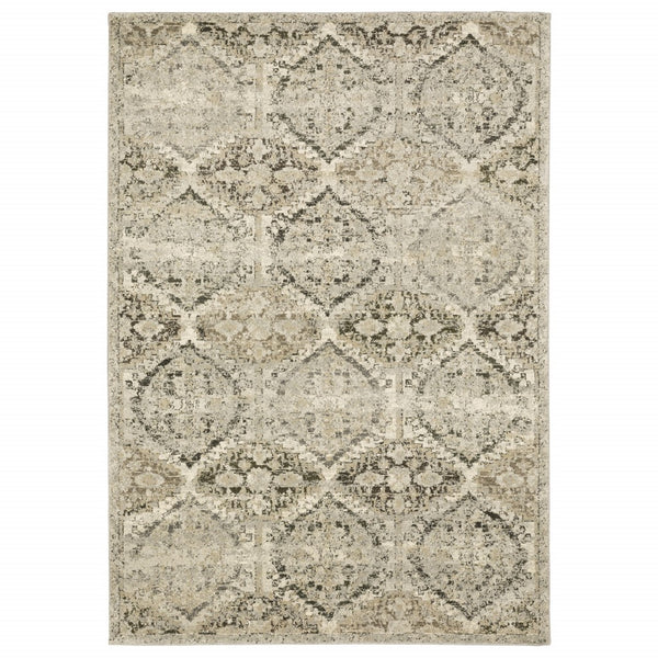 8’ x 11’ Ivory and Gray Floral Trellis Indoor Area Rug