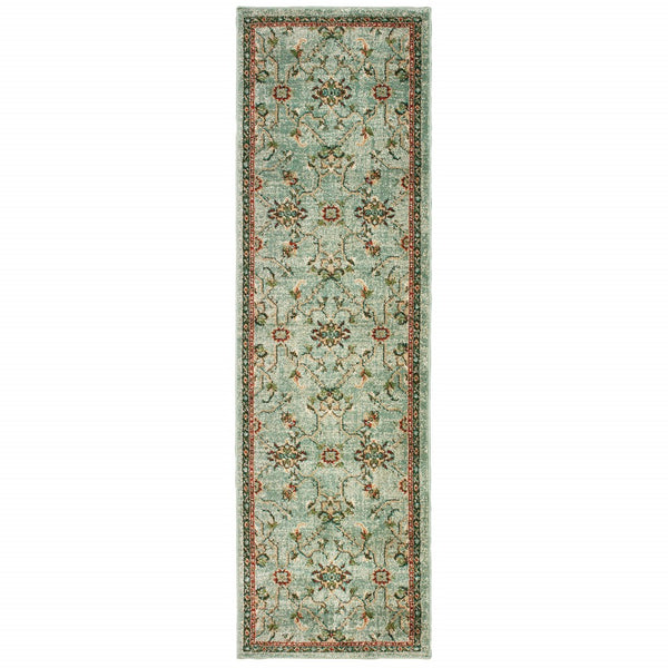 2’ x 8’ Pastel Blue Floral Patterned Indoor Runner Rug