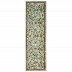 2’ x 8’ Pastel Blue Floral Patterned Indoor Runner Rug