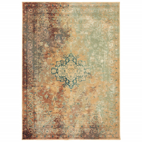 5’ x 8’ Brown and Gold Medallion Indoor Area Rug
