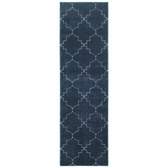 2’ x 8’ Blue and Ivory Trellis Indoor Runner Rug
