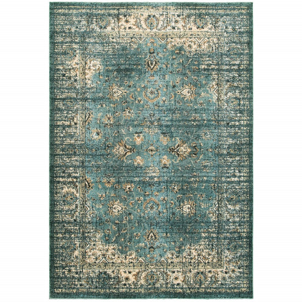5’ x 8’ Peacock Blue and Ivory  Indoor Area Rug