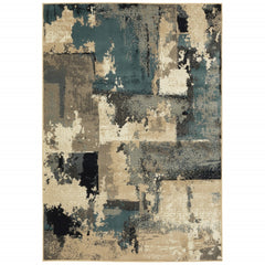 7’ x 9’ Beige and Blue Block Indoor Area Rug