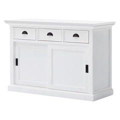 Modern Farmhouse White Buffet Server with Sliding Doors