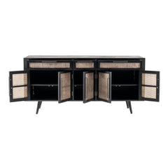 Black Iron Frame Cabinet with Mesh Doors and Drawers