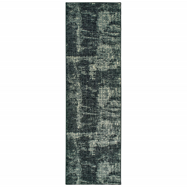 8' Black Ivory Machine Woven Abstract Indoor Runner Rug