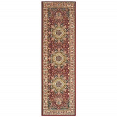 8' Red Ivory Machine Woven Oriental Indoor Runner Rug