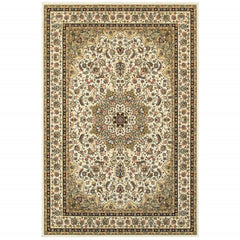 5' x 8' Ivory Beige Machine Woven Oriental Indoor Area Rug