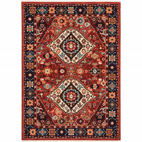 7' x 10' Red Blue Machine Woven Oriental Indoor Area Rug