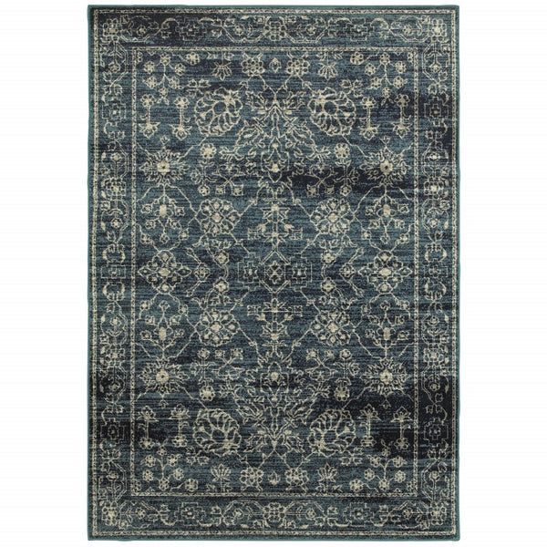 6' x 9' Navy Beige Machine Woven Oriental Indoor Area Rug