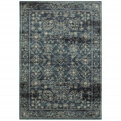 6' x 9' Navy Beige Machine Woven Oriental Indoor Area Rug