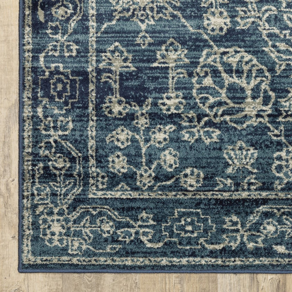 6' x 9' Navy Beige Machine Woven Oriental Indoor Area Rug