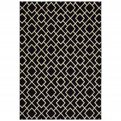 5' x 8' Black Ivory Machine Woven Geometric Diamonds Indoor Area Rug