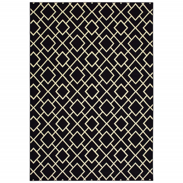 7' x 10' Black Ivory Machine Woven Geometric Diamonds Indoor Area Rug