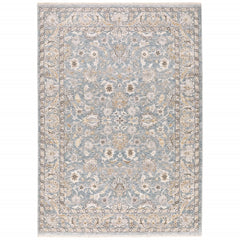3' x 5' Blue Ivory Machine Woven Floral Oriental Indoor Area Rug
