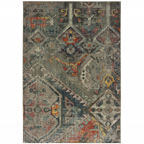 9' x 12' Distressed Grey Machine Woven Tribal Abstract Indoor Area Rug
