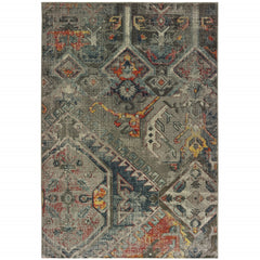 9' x 12' Distressed Grey Machine Woven Tribal Abstract Indoor Area Rug