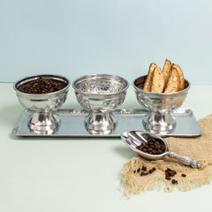 Hammered Serving Tray with Oblong Bowls