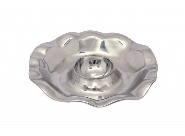 Shiny Silver Wavy Chip and Dip Serving Bowl