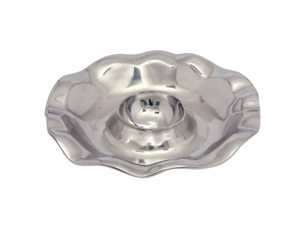 Shiny Silver Wavy Chip and Dip Serving Bowl