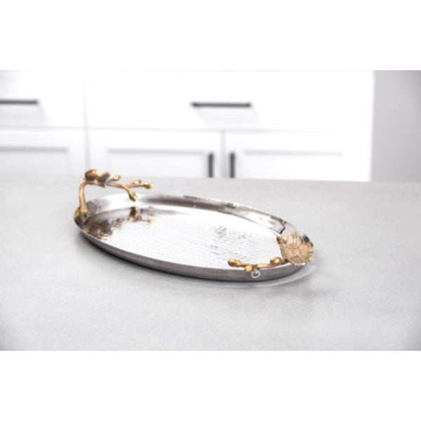 Floral Handle Hammered Tray